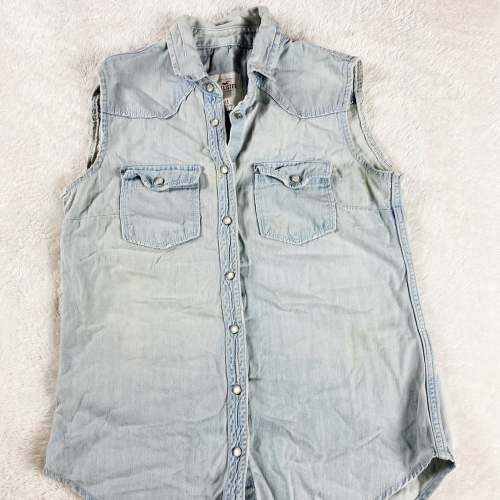 Hollister Denim-Style Cutoff Collared Blouse Size XS